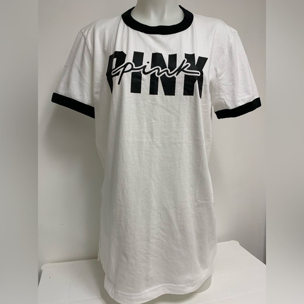 VICTORIA'S SECRET PINK COTTON SHORT SLEEVE CAMPUS RINGER T-SHIRT